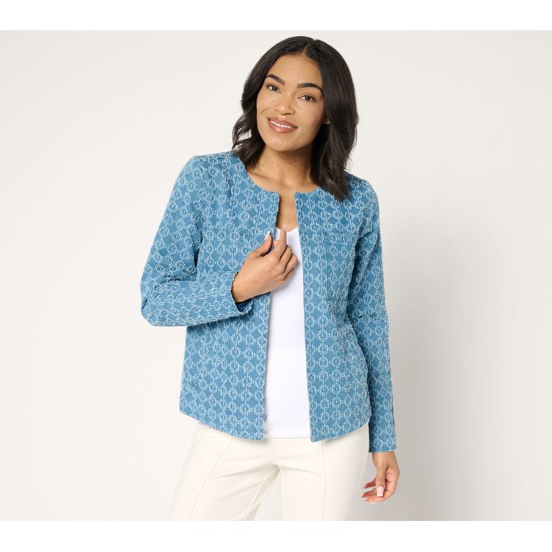 Susan Graver Women's Jacket Sz M Jacquard Denim Antiqueblue A707758